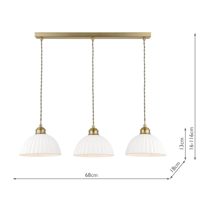 Laura Ashley Durford 3 Light Bar Pendant Matt Antique Brass and White Ceramic • LA3756727-Q