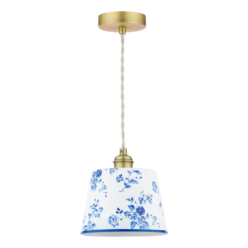 Laura Ashley China Rose Pendant Matt Blue and Matt Antique Brass • LA3756728-Q