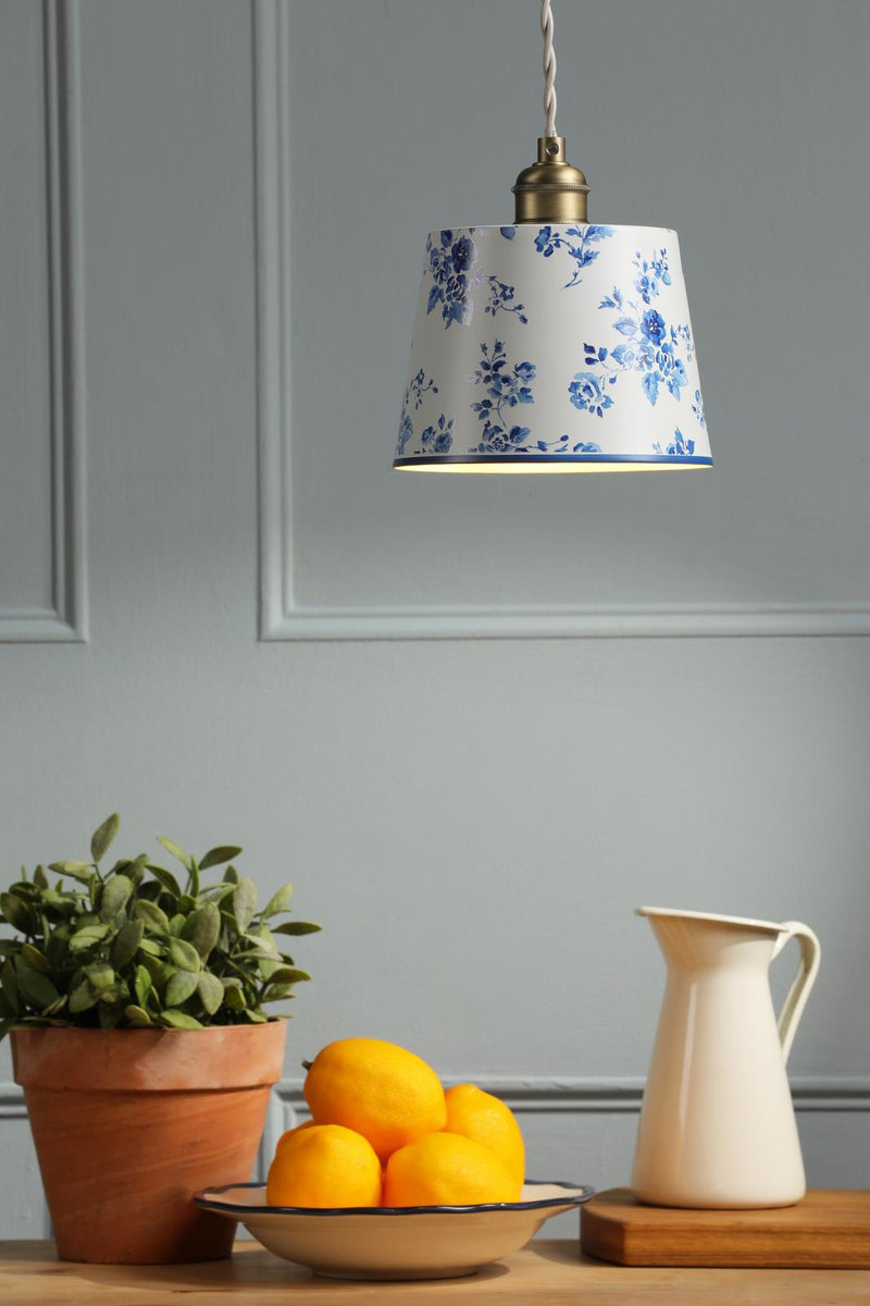Laura Ashley China Rose Pendant Matt Blue and Matt Antique Brass • LA3756728-Q
