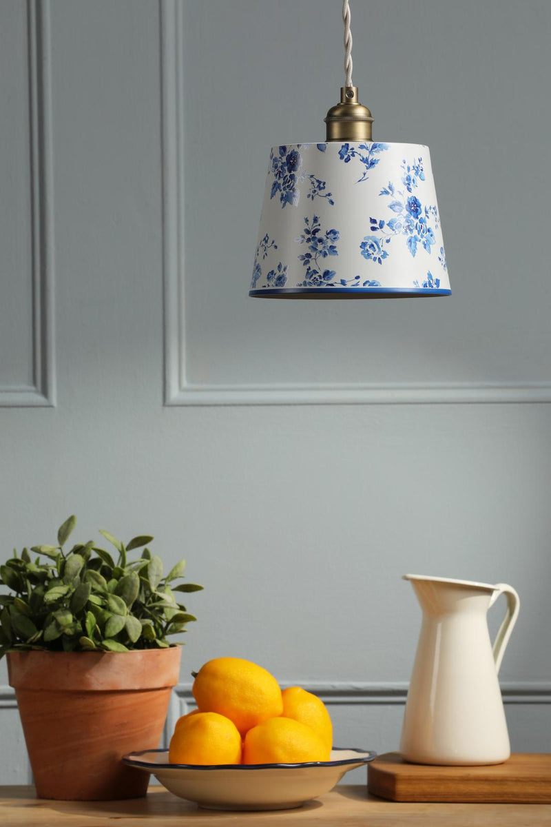 Laura Ashley China Rose Pendant Matt Blue and Matt Antique Brass • LA3756728-Q