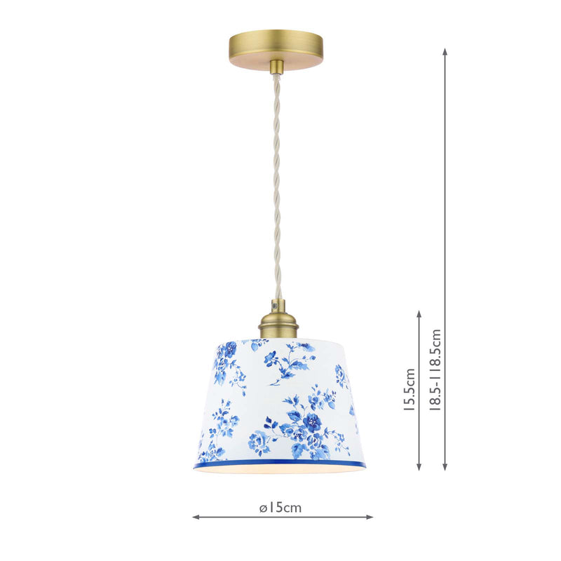 Laura Ashley China Rose Pendant Matt Blue and Matt Antique Brass • LA3756728-Q