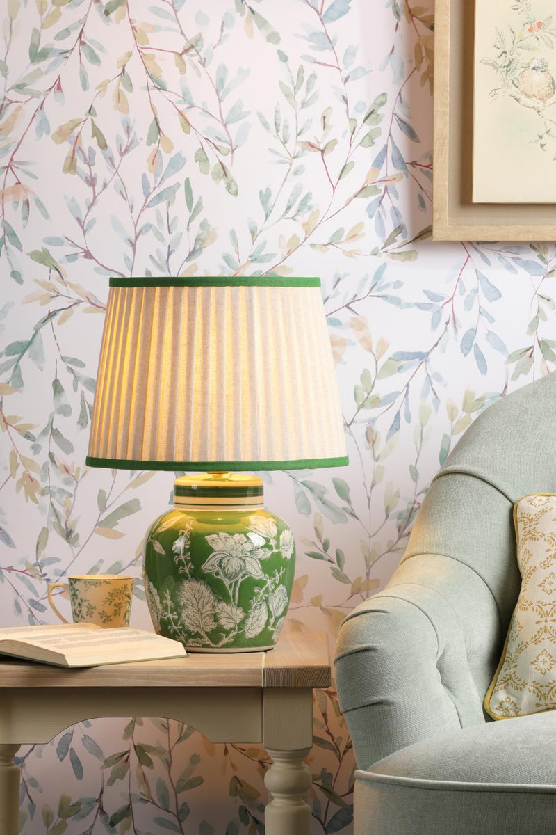 Laura Ashley Colwich Table Lamp Green Ceramic and Antique Brass With Shade • LA3756733-Q