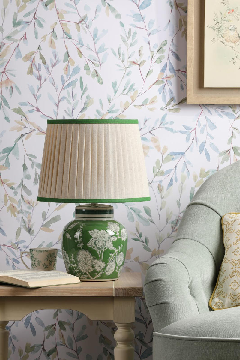 Laura Ashley Colwich Table Lamp Green Ceramic and Antique Brass With Shade • LA3756733-Q