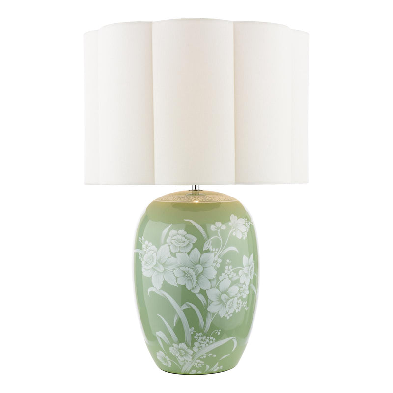 Laura Ashley Pashley Table Lamp Green Ceramic and Polished Chrome With Shade • LA3756734-Q