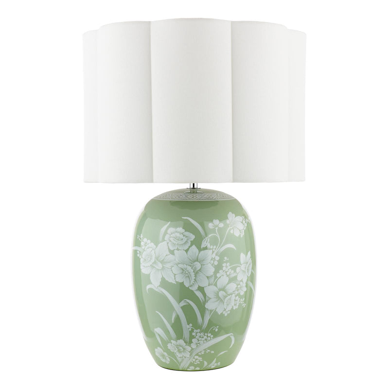 Laura Ashley Pashley Table Lamp Green Ceramic and Polished Chrome With Shade • LA3756734-Q