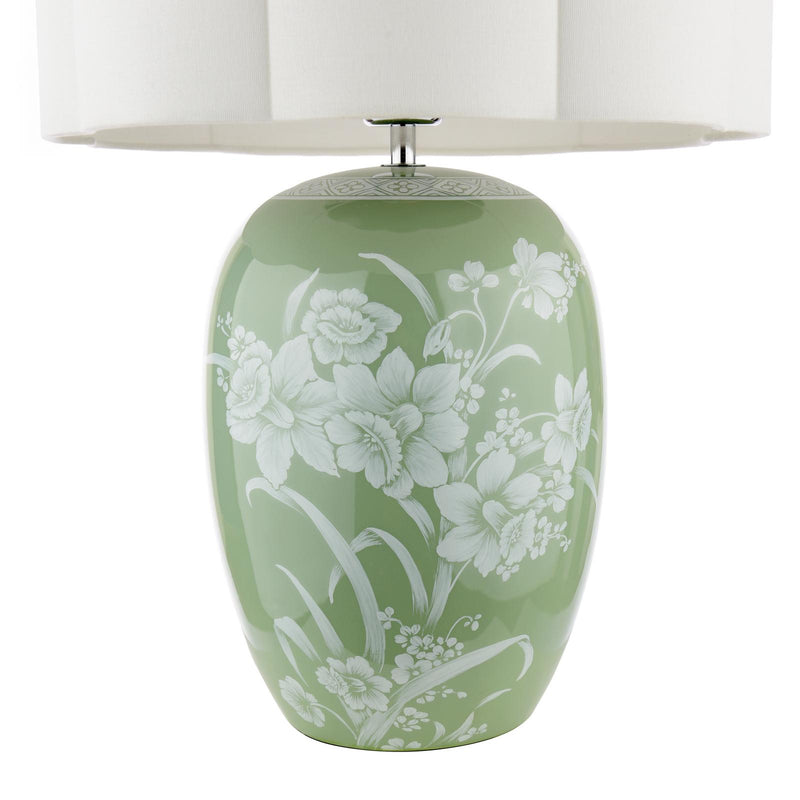 Laura Ashley Pashley Table Lamp Green Ceramic and Polished Chrome With Shade • LA3756734-Q