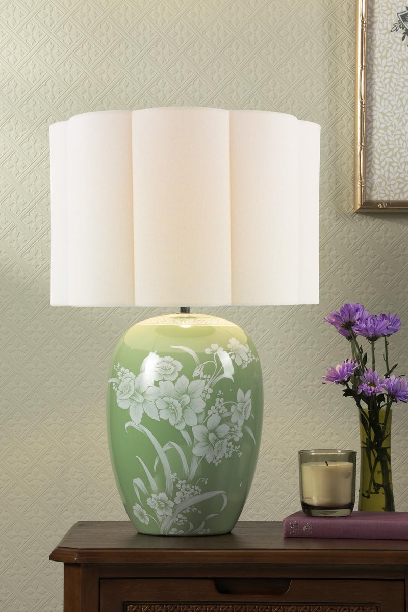 Laura Ashley Pashley Table Lamp Green Ceramic and Polished Chrome With Shade • LA3756734-Q