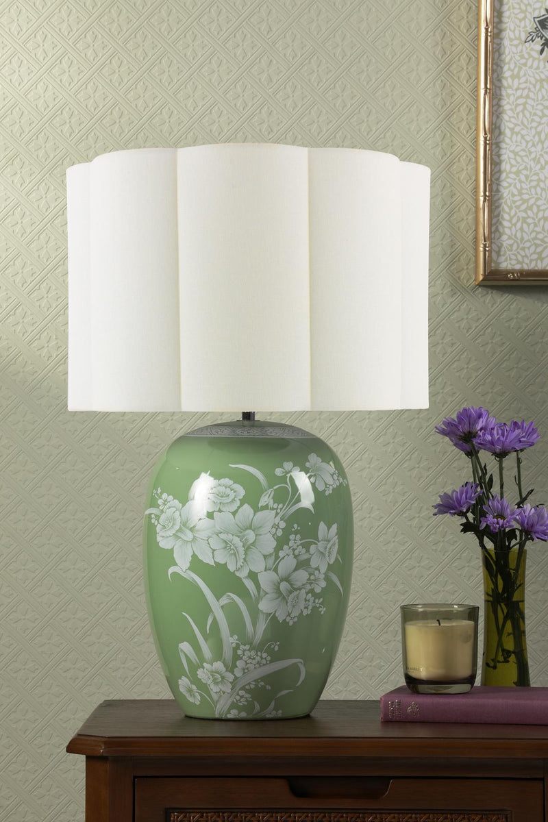 Laura Ashley Pashley Table Lamp Green Ceramic and Polished Chrome With Shade • LA3756734-Q