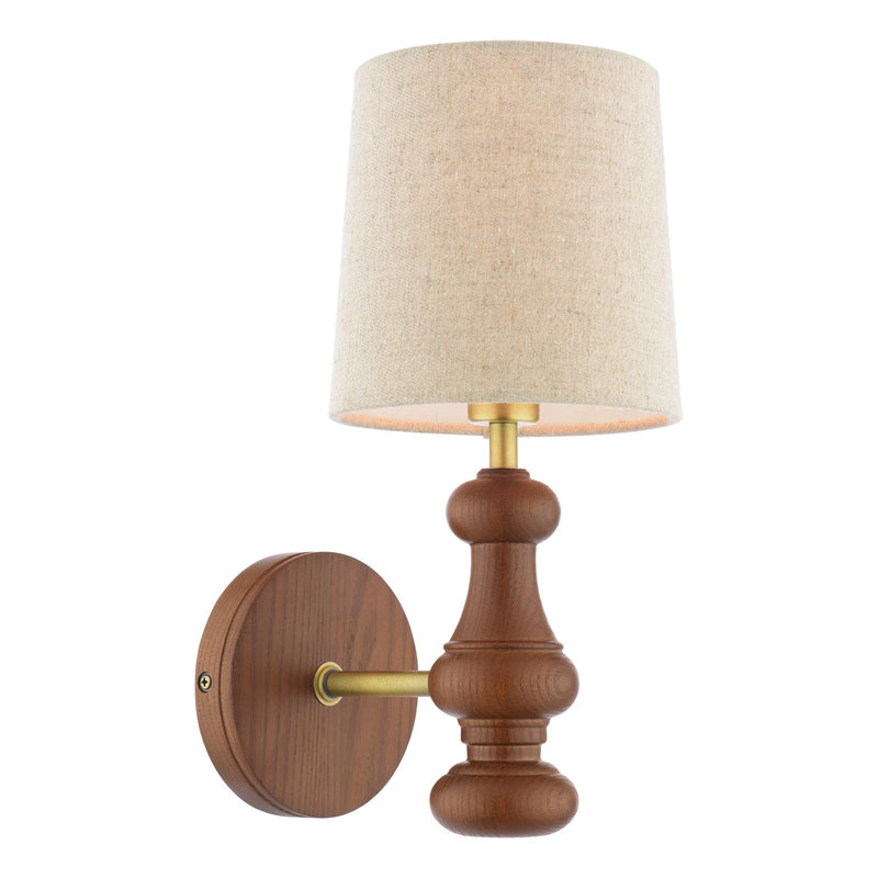 Laura Ashley Millbrook Wall Light Dark Wood and Industrial Brass With Shade • LA3756745-Q