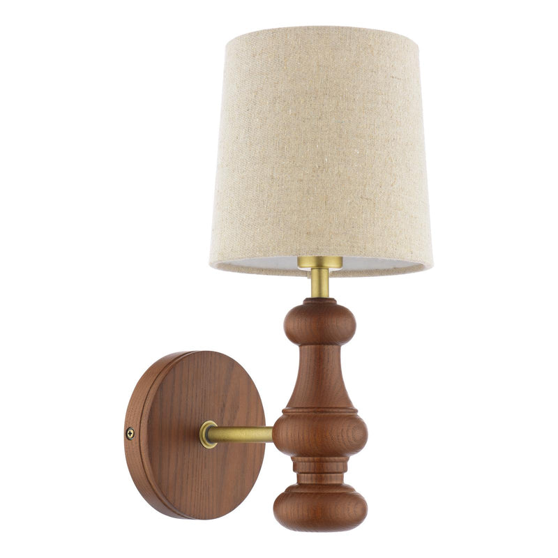 Laura Ashley Millbrook Wall Light Dark Wood and Industrial Brass With Shade • LA3756745-Q