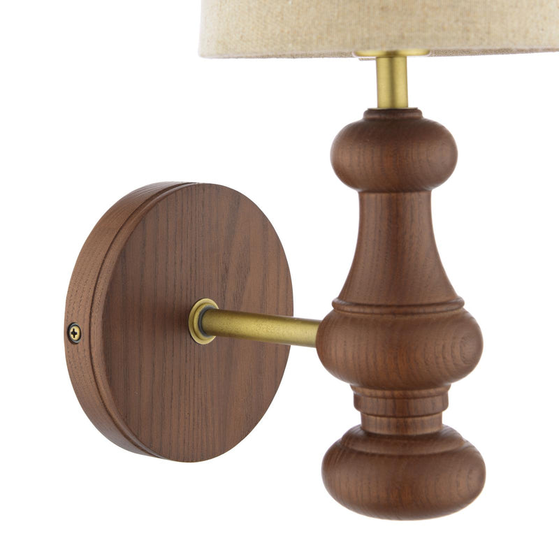 Laura Ashley Millbrook Wall Light Dark Wood and Industrial Brass With Shade • LA3756745-Q