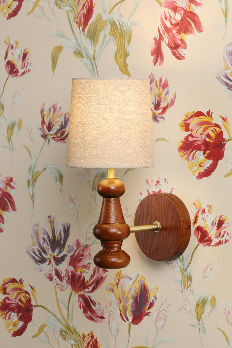 Laura Ashley Millbrook Wall Light Dark Wood and Industrial Brass With Shade • LA3756745-Q