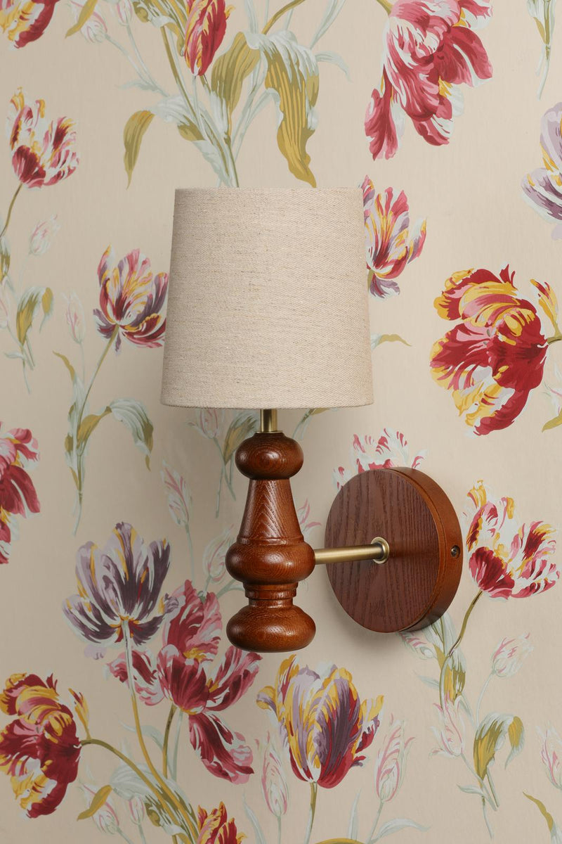Laura Ashley Millbrook Wall Light Dark Wood and Industrial Brass With Shade • LA3756745-Q