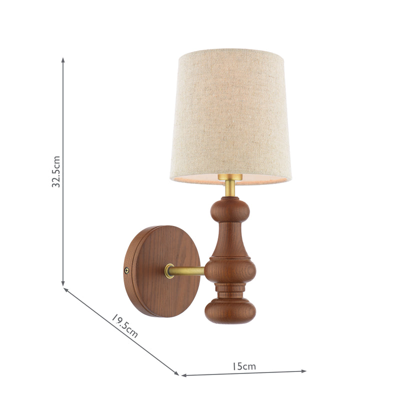 Laura Ashley Millbrook Wall Light Dark Wood and Industrial Brass With Shade • LA3756745-Q