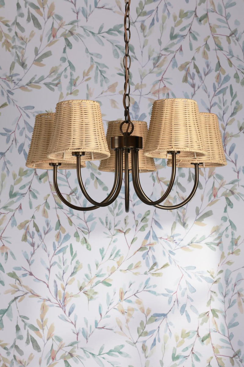 Laura Ashley Hasfield 5 Light Pendant Satin Bronze With Shade • LA3756747-Q