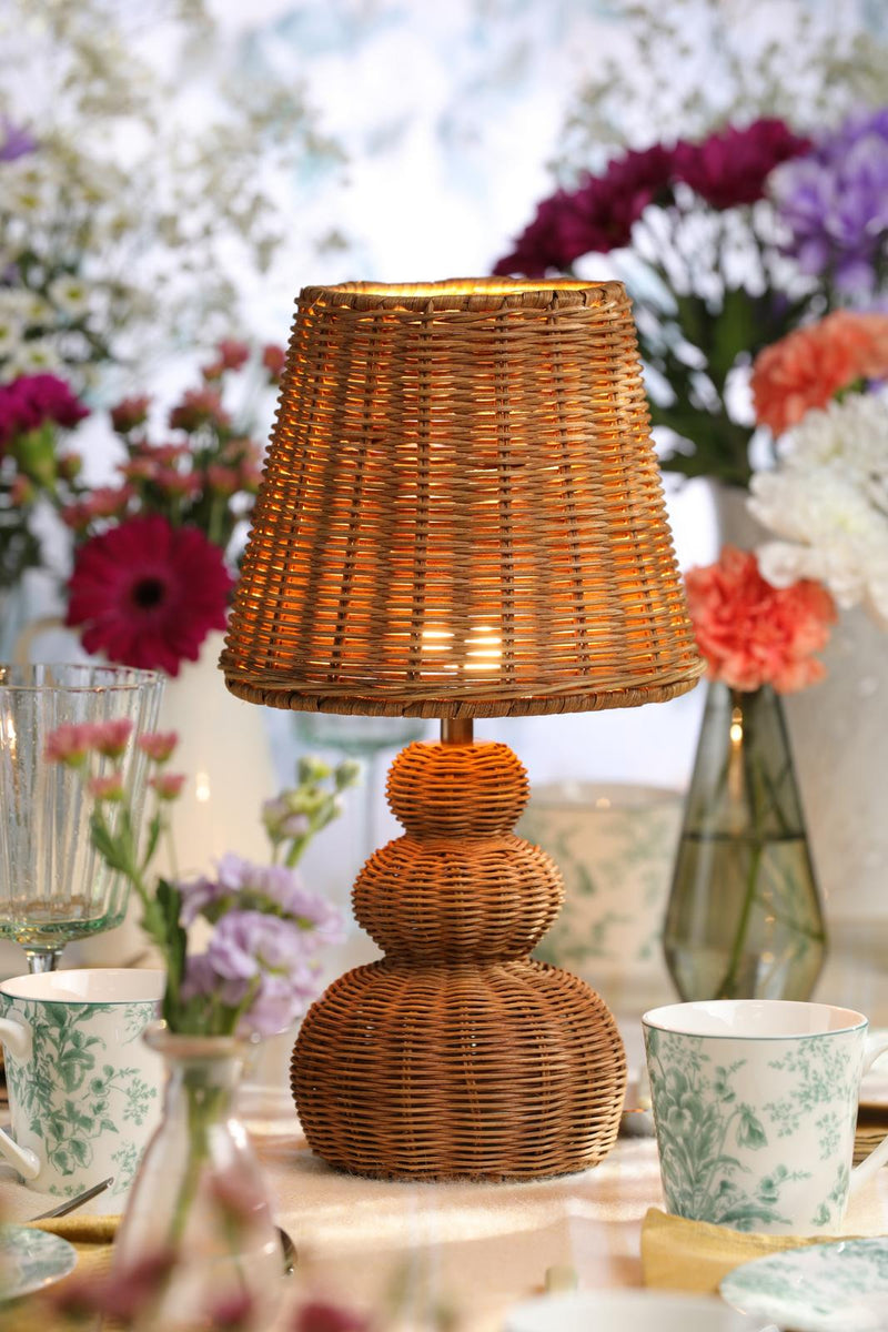 Laura Ashley Hasfield Rechargeable Table Lamp Natural Rattan With Shade LED • LA3756748-Q