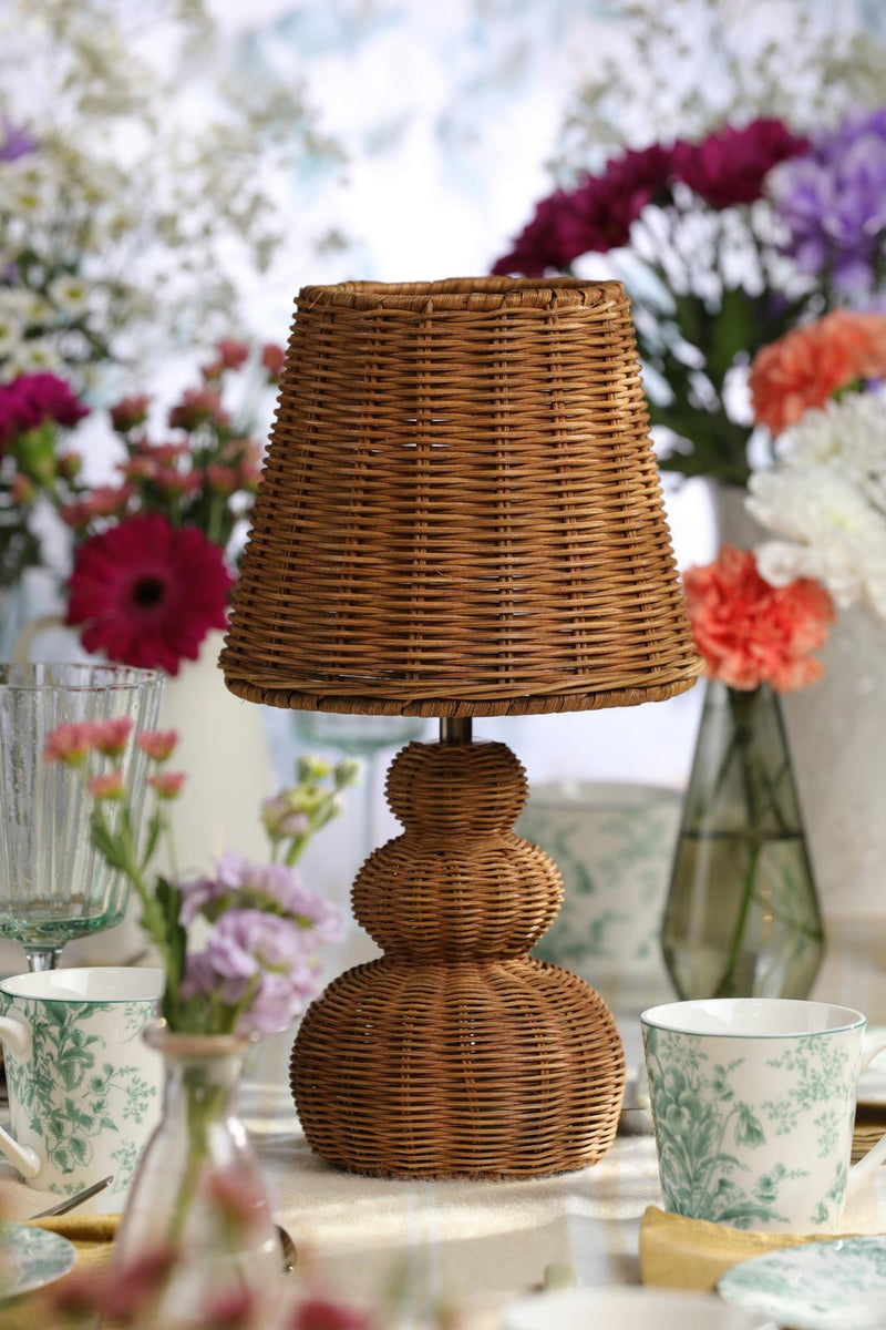 Laura Ashley Hasfield Rechargeable Table Lamp Natural Rattan With Shade LED • LA3756748-Q