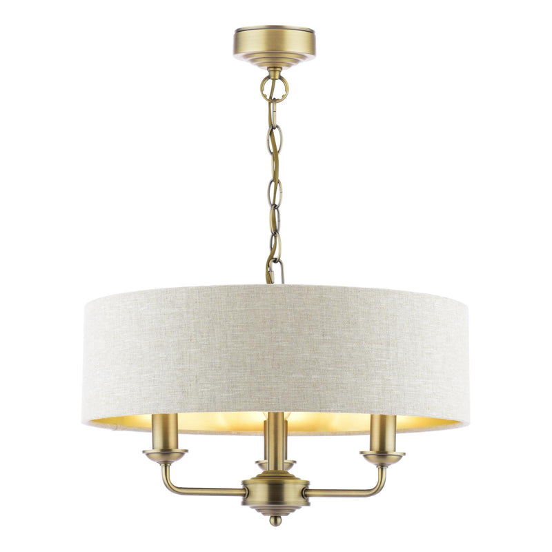 Laura Ashley Sorrento 3 Light Shadelier Matt Antique Brass With Natural Shade • LA3756751-Q