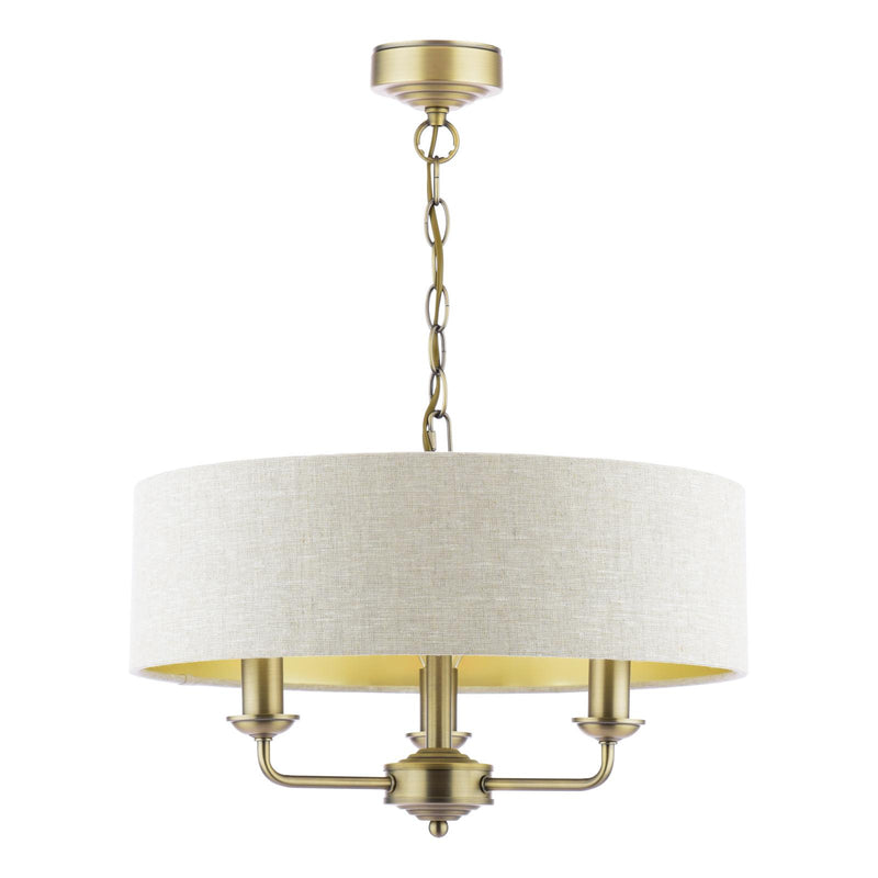 Laura Ashley Sorrento 3 Light Shadelier Matt Antique Brass With Natural Shade • LA3756751-Q