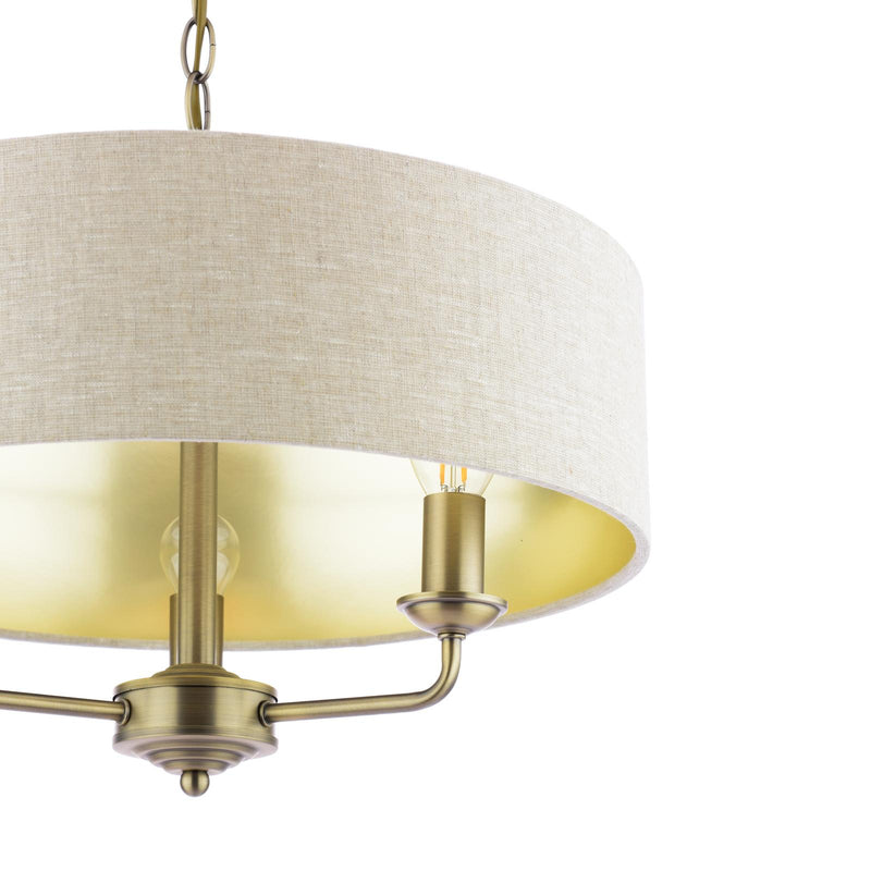 Laura Ashley Sorrento 3 Light Shadelier Matt Antique Brass With Natural Shade • LA3756751-Q
