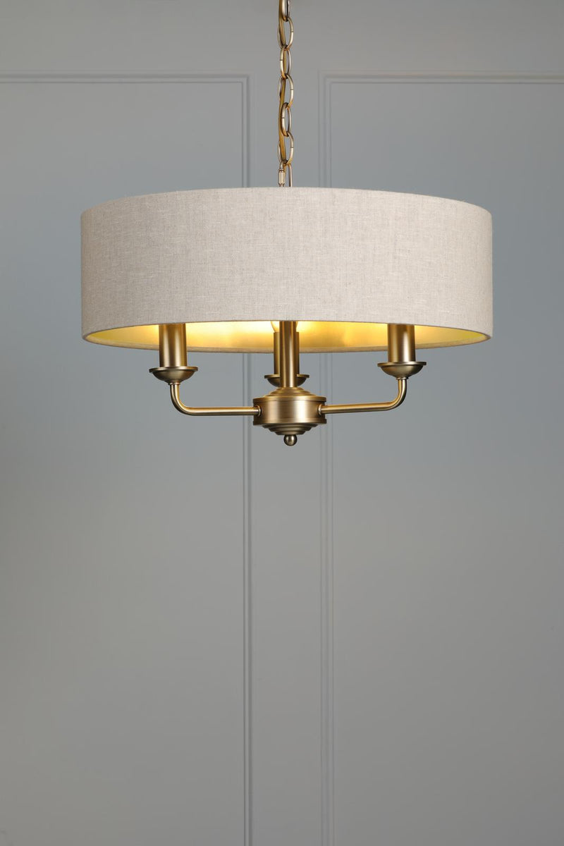 Laura Ashley Sorrento 3 Light Shadelier Matt Antique Brass With Natural Shade • LA3756751-Q