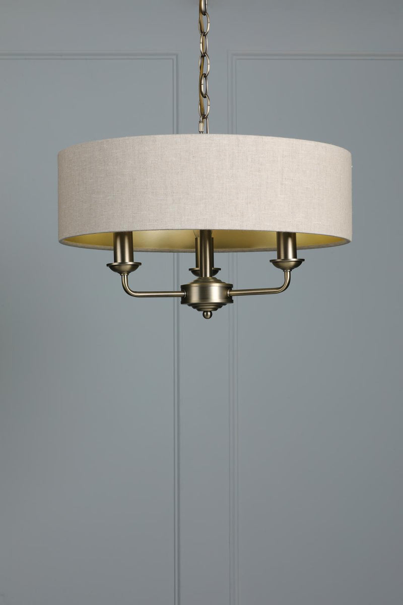 Laura Ashley Sorrento 3 Light Shadelier Matt Antique Brass With Natural Shade • LA3756751-Q