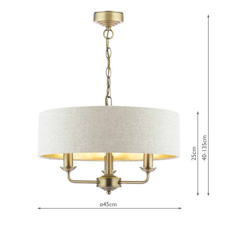 Laura Ashley Sorrento 3 Light Shadelier Matt Antique Brass With Natural Shade • LA3756751-Q