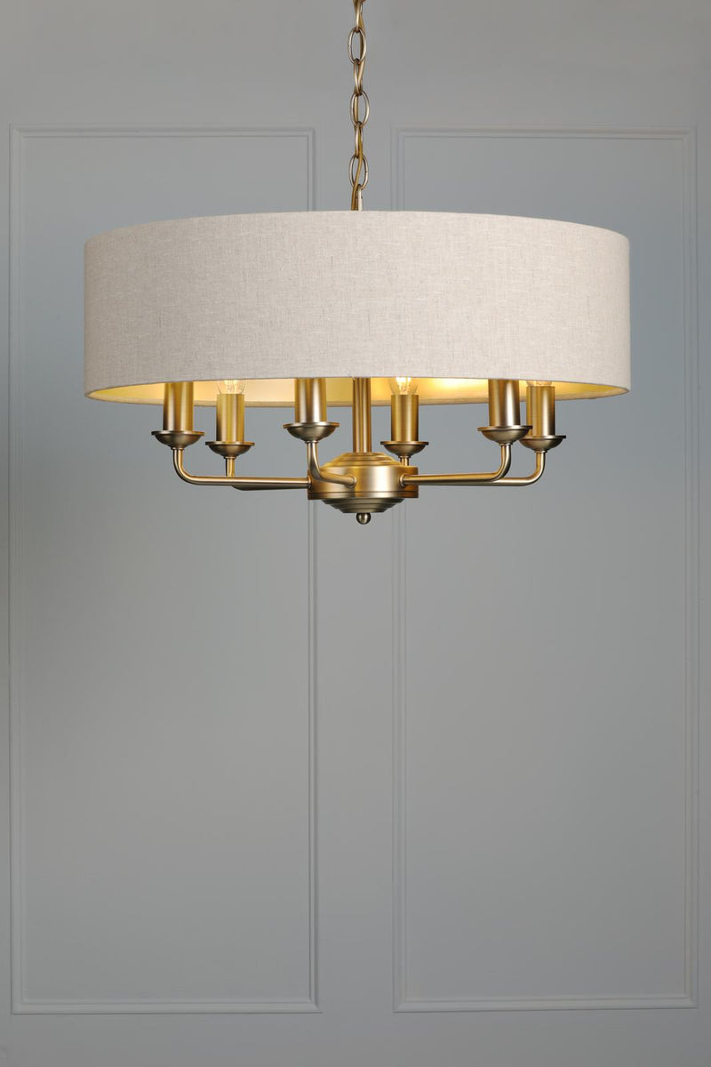 Laura Ashley Sorrento 6 Light Shadelier Matt Antique Brass With Natural Shade • LA3756752-Q