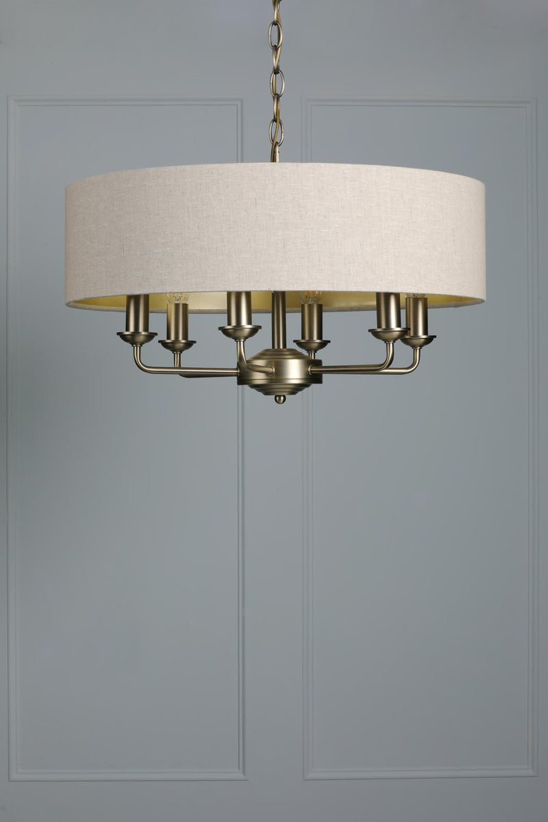 Laura Ashley Sorrento 6 Light Shadelier Matt Antique Brass With Natural Shade • LA3756752-Q