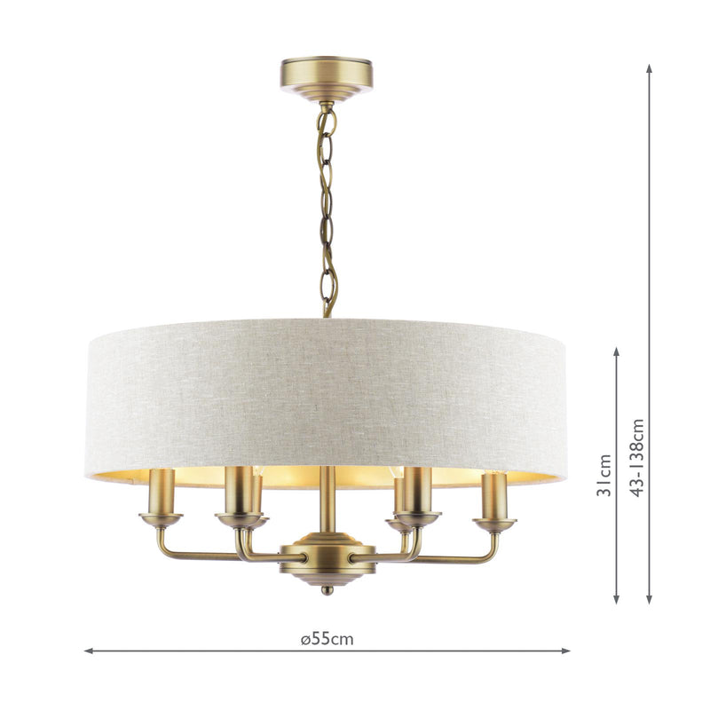 Laura Ashley Sorrento 6 Light Shadelier Matt Antique Brass With Natural Shade • LA3756752-Q