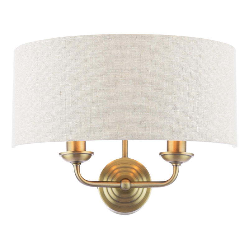 Laura Ashley Sorrento 2 Light Wall Light Matt Antique Brass With Natural Shade • LA3756753-Q
