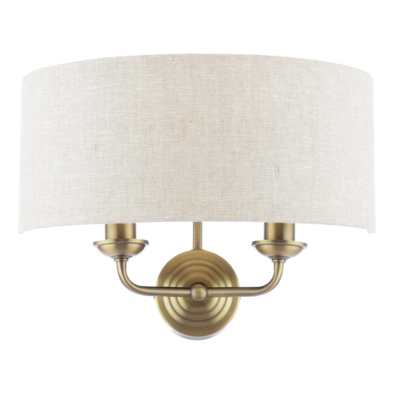 Laura Ashley Sorrento 2 Light Wall Light Matt Antique Brass With Natural Shade • LA3756753-Q
