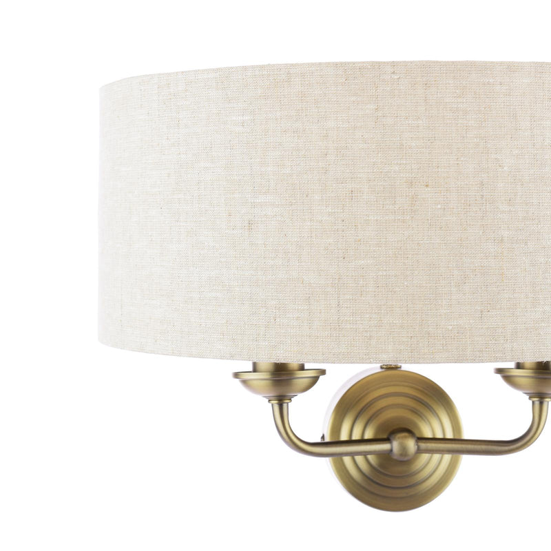 Laura Ashley Sorrento 2 Light Wall Light Matt Antique Brass With Natural Shade • LA3756753-Q