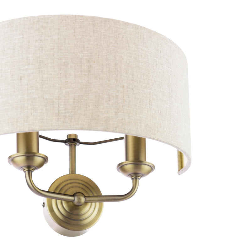Laura Ashley Sorrento 2 Light Wall Light Matt Antique Brass With Natural Shade • LA3756753-Q