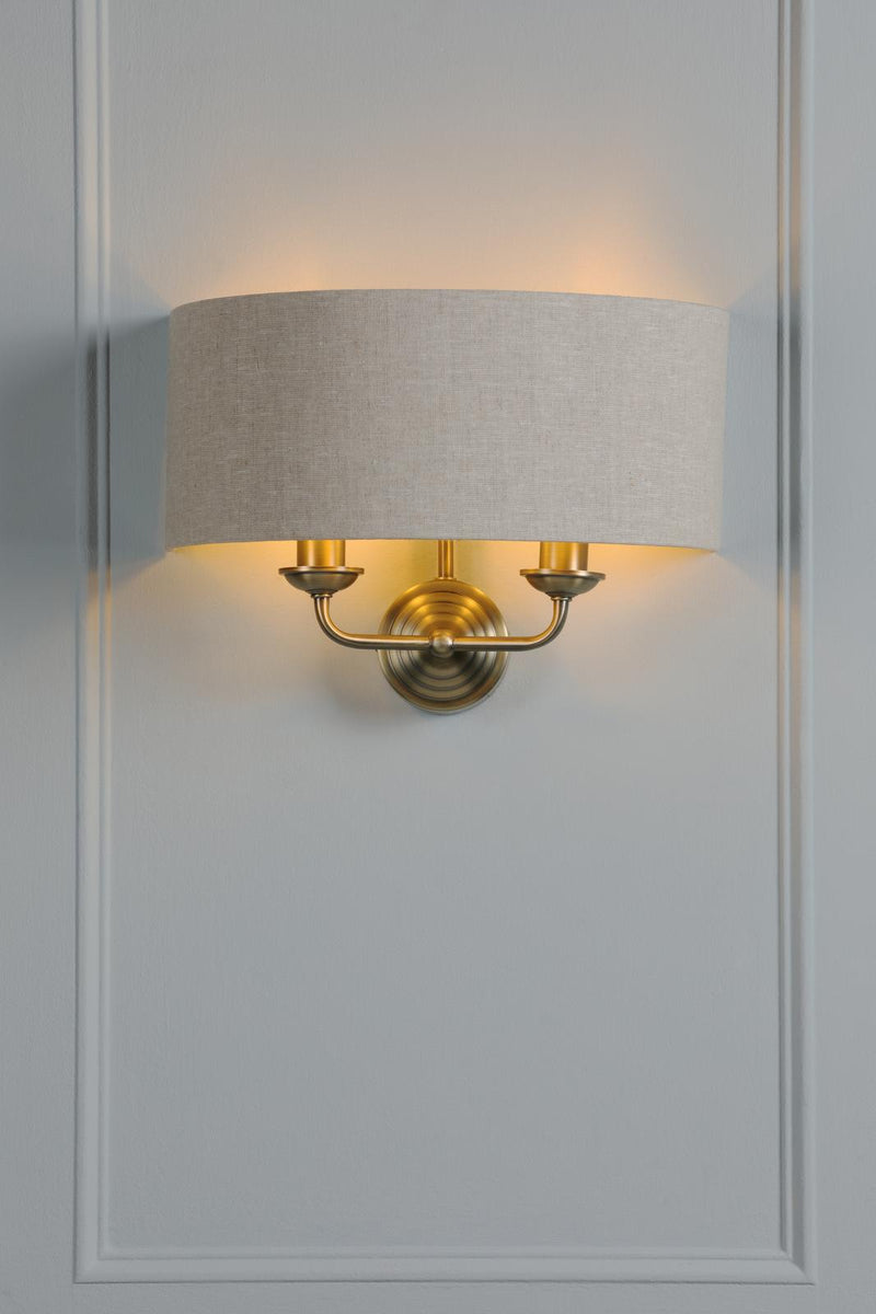 Laura Ashley Sorrento 2 Light Wall Light Matt Antique Brass With Natural Shade • LA3756753-Q