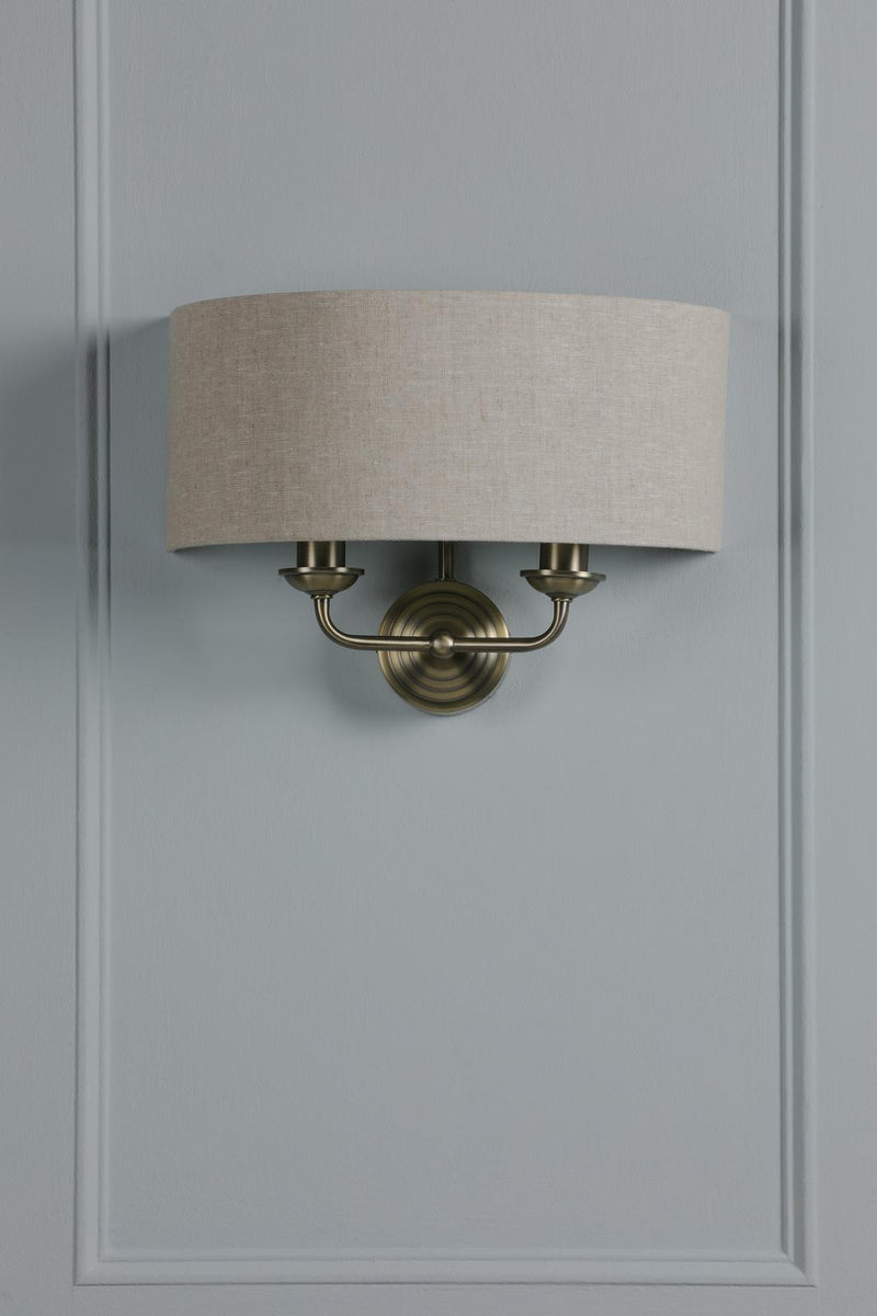 Laura Ashley Sorrento 2 Light Wall Light Matt Antique Brass With Natural Shade • LA3756753-Q