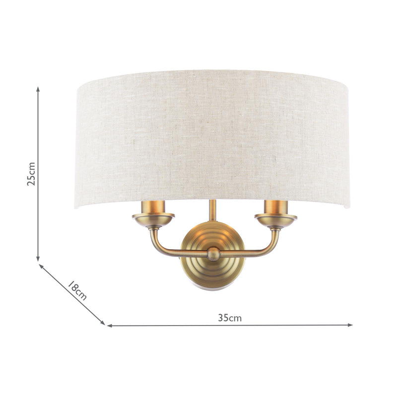 Laura Ashley Sorrento 2 Light Wall Light Matt Antique Brass With Natural Shade • LA3756753-Q