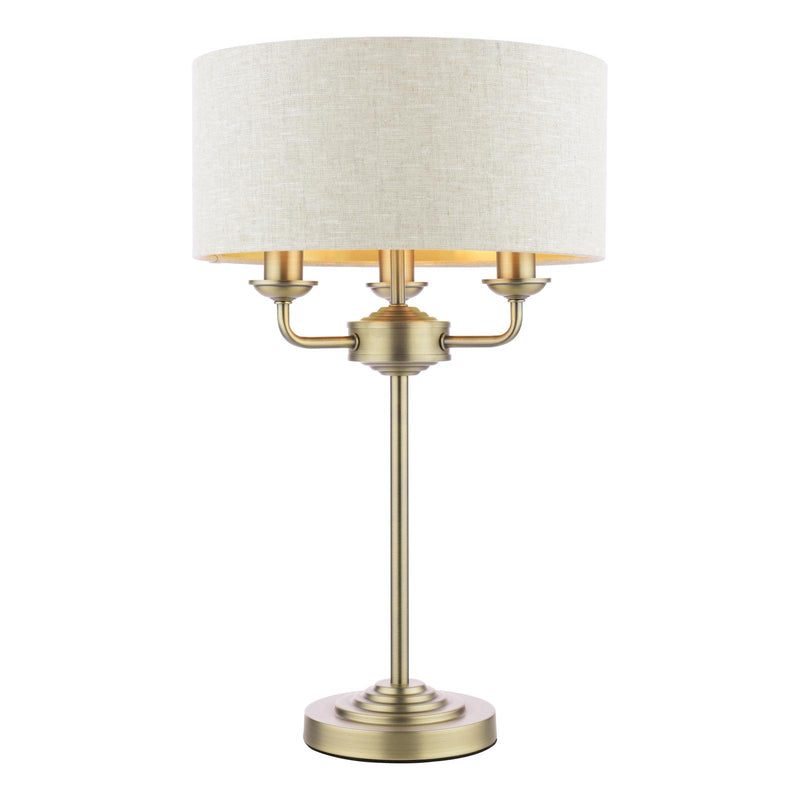 Laura Ashley Sorrento 3 Light Table Lamp Matt Antique Brass With Natural Shade • LA3756754-Q