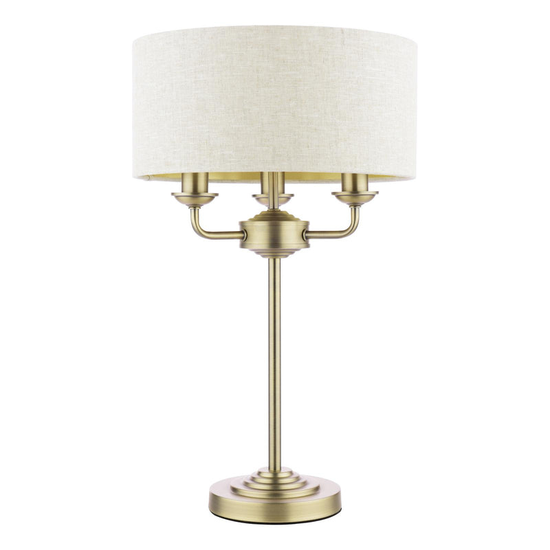 Laura Ashley Sorrento 3 Light Table Lamp Matt Antique Brass With Natural Shade • LA3756754-Q