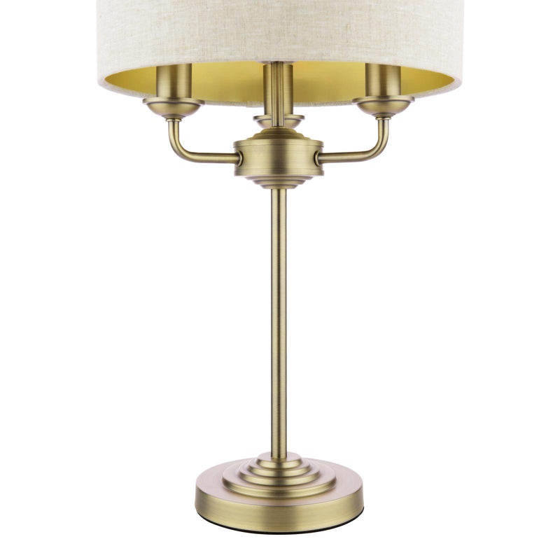 Laura Ashley Sorrento 3 Light Table Lamp Matt Antique Brass With Natural Shade • LA3756754-Q