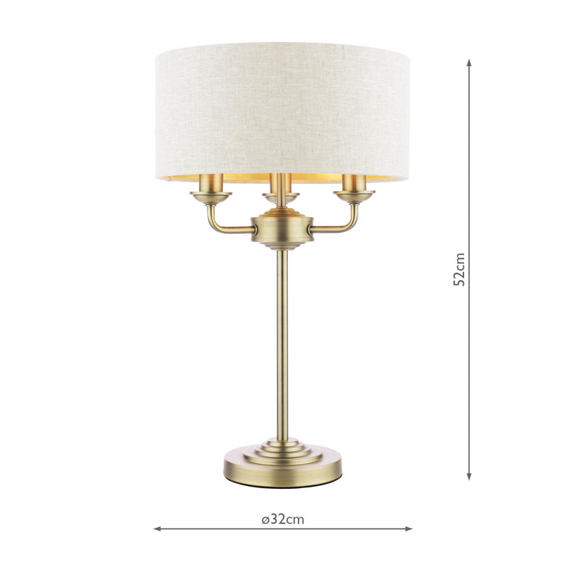 Laura Ashley Sorrento 3 Light Table Lamp Matt Antique Brass With Natural Shade • LA3756754-Q