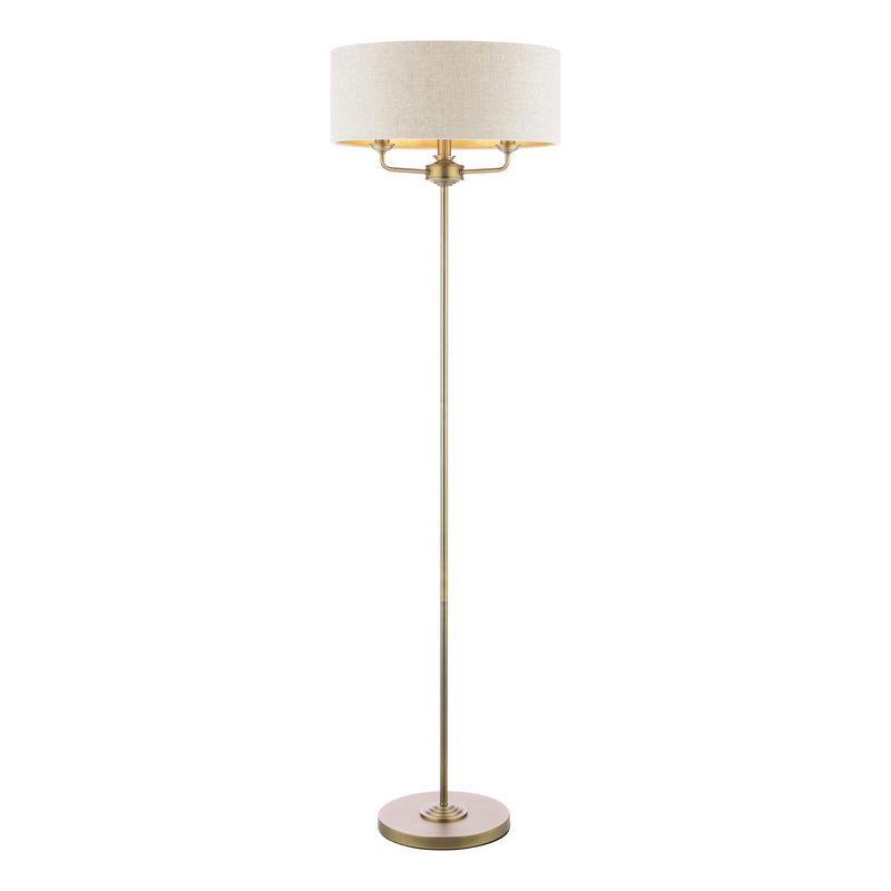 Laura Ashley Sorrento 3 Light Floor Lamp Matt Antique Brass With Natural Shade • LA3756755-Q
