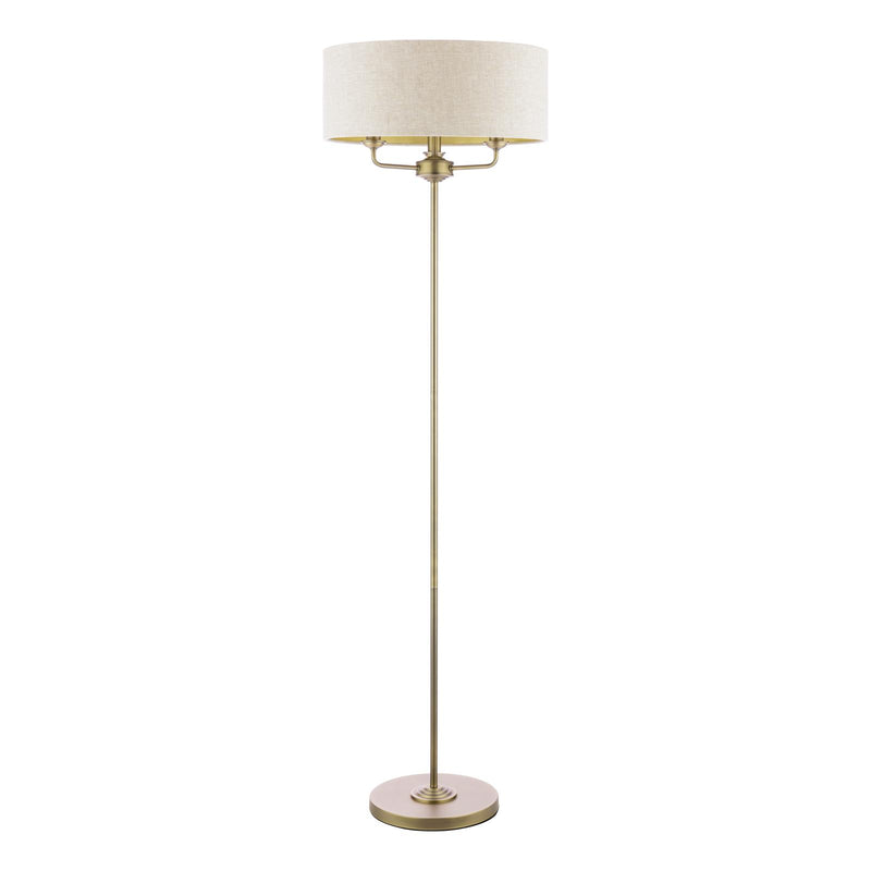 Laura Ashley Sorrento 3 Light Floor Lamp Matt Antique Brass With Natural Shade • LA3756755-Q