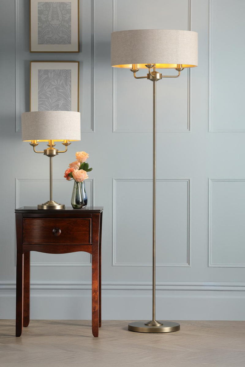 Laura Ashley Sorrento 3 Light Floor Lamp Matt Antique Brass With Natural Shade • LA3756755-Q