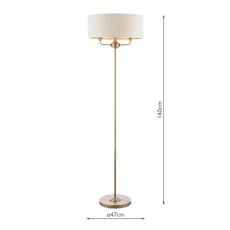 Laura Ashley Sorrento 3 Light Floor Lamp Matt Antique Brass With Natural Shade • LA3756755-Q