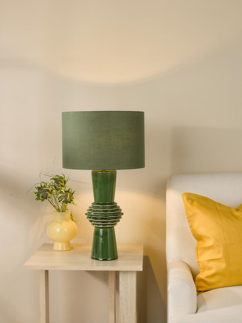 Dar Lighting Lagle Table Lamp Green and Antique Brass With Shade • LAG4224