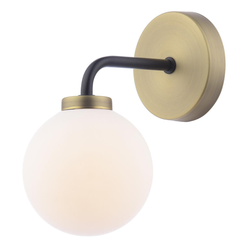 Dar Lighting Lainey Wall Light Matt Black and Antique Brass With Opal Glass • LAI0754-02