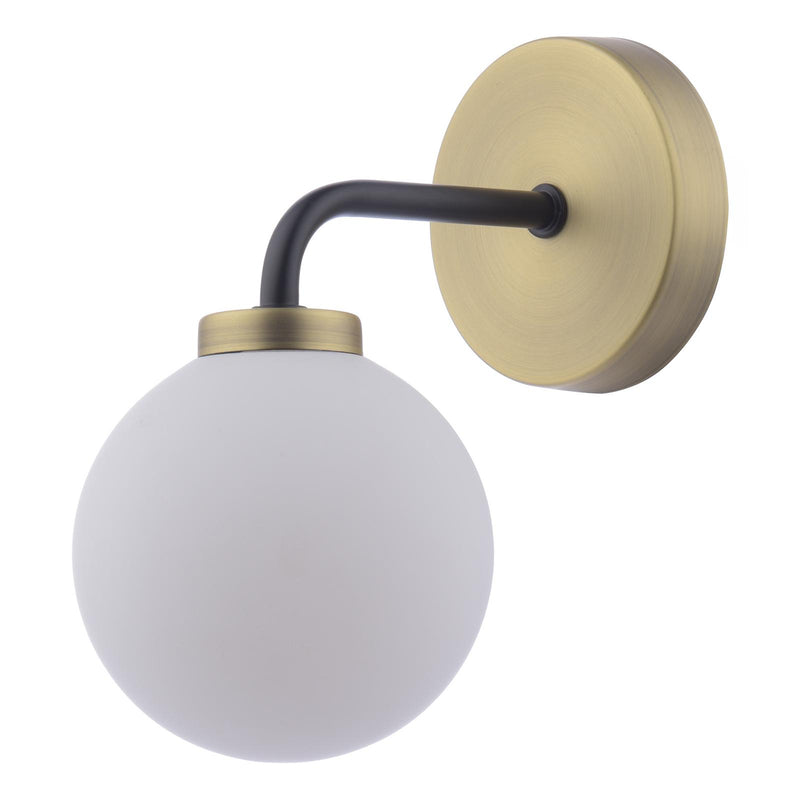 Dar Lighting Lainey Wall Light Matt Black and Antique Brass With Opal Glass • LAI0754-02