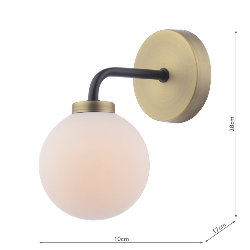 Dar Lighting Lainey Wall Light Matt Black and Antique Brass With Opal Glass • LAI0754-02
