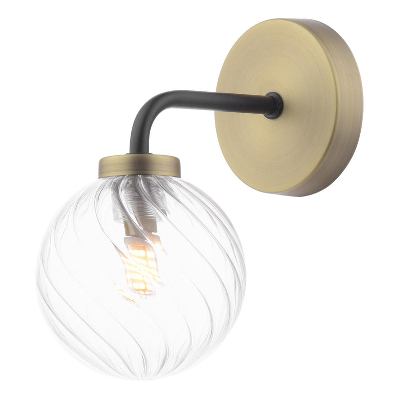 Dar Lighting Lainey Wall Light Matt Black and Antique Brass With Twisted Glass • LAI0754-03